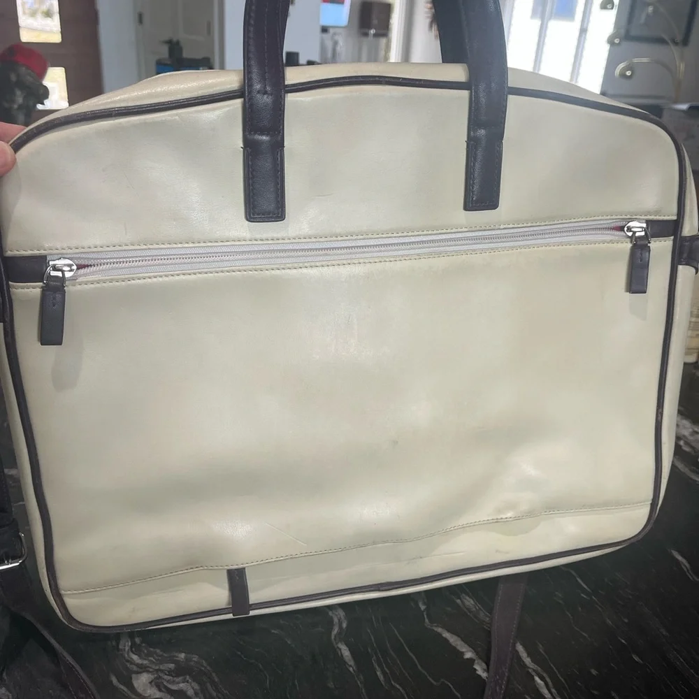Vintage Tumi Ivory and Brown tracer Men's Briefcase bag pink lining